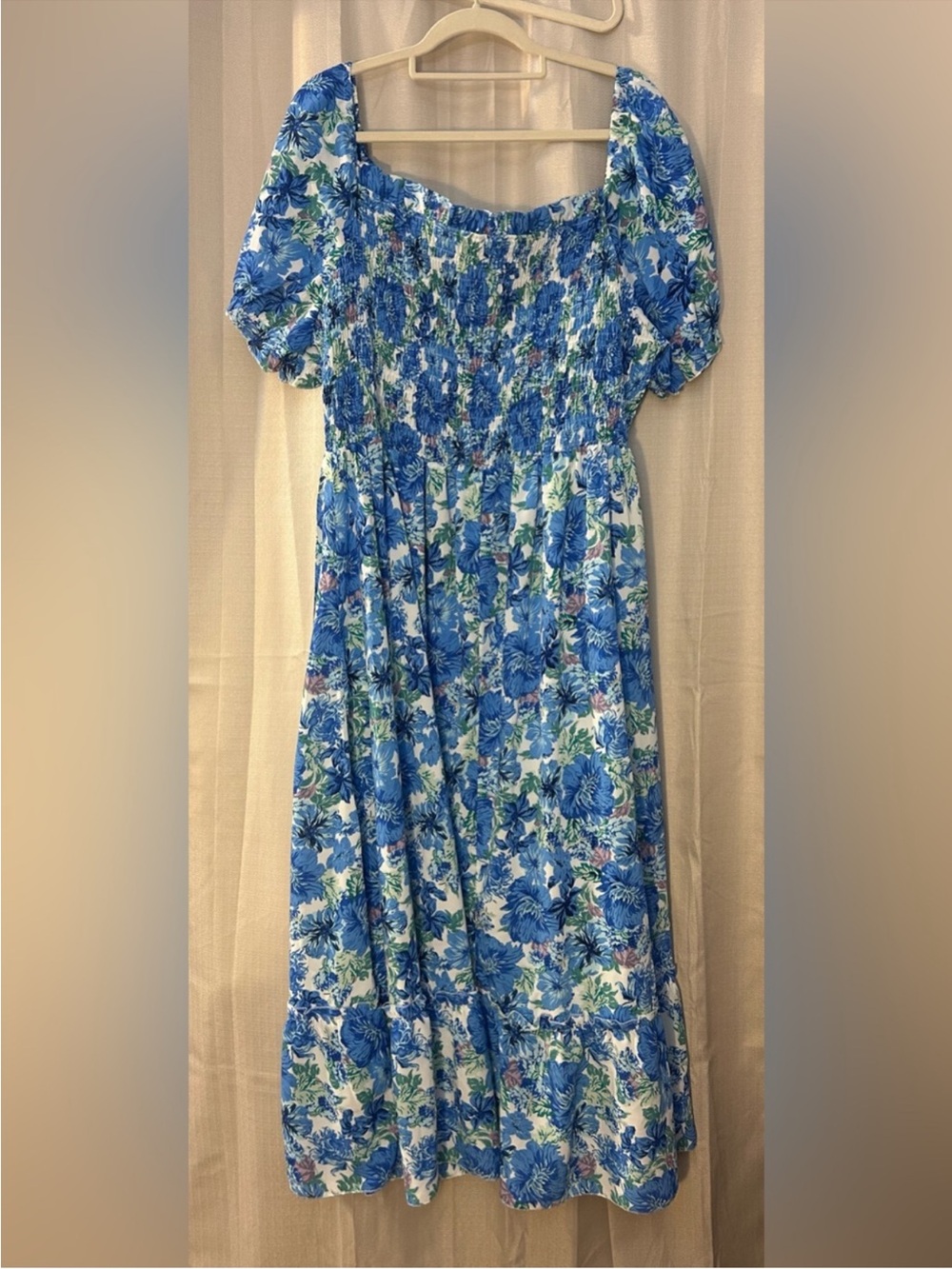 Square Neck Puff Sleeve Smocked Floral Maxi 2X